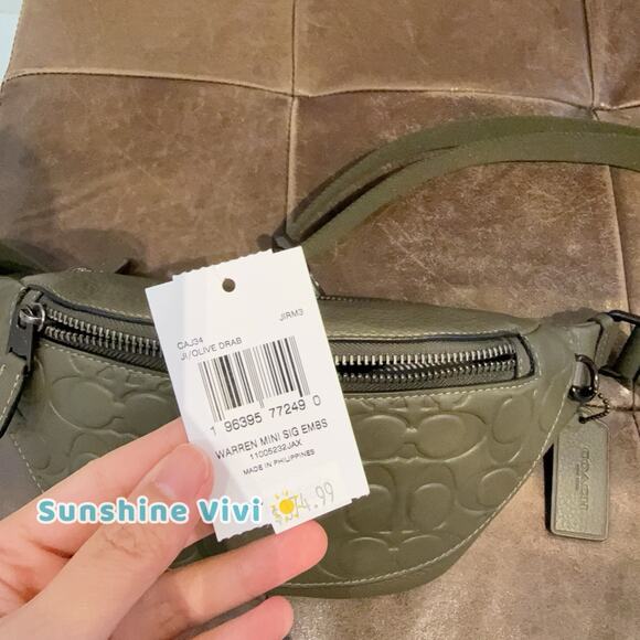 NWT Coach Warren Mini Belt Bag In Signature Leather OLIVE DRAB Caj34 - Picture 3 of 7